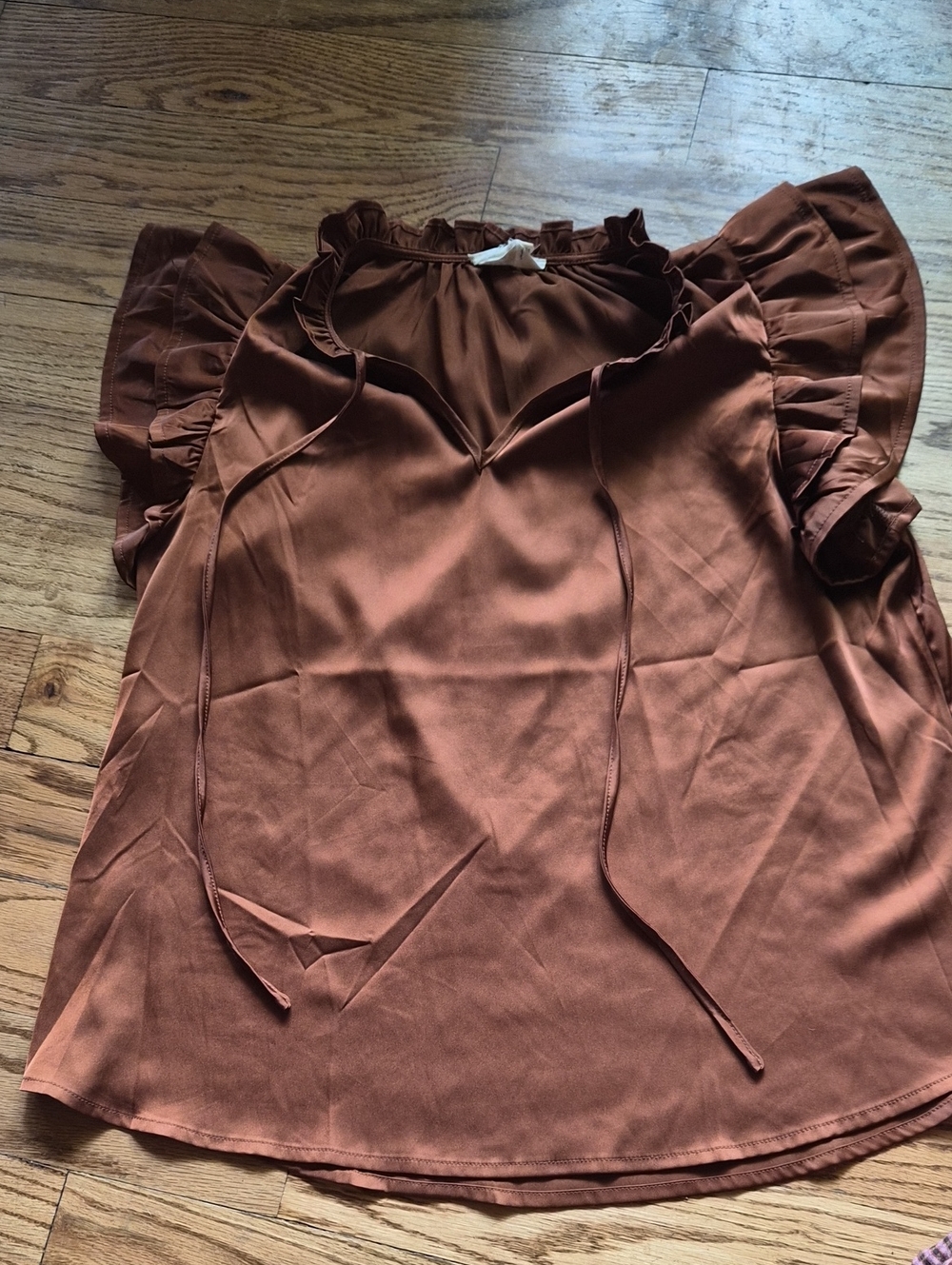 Rust Ruffle Sleeve Women's Blouse - Lightweight Casual Top